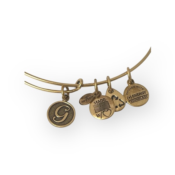 new Alex and Ani ꥟ Mini Script Initial "G" Wire Bangle Bracelet ꥟ Rafaelian Gold - Picture 7 of 14